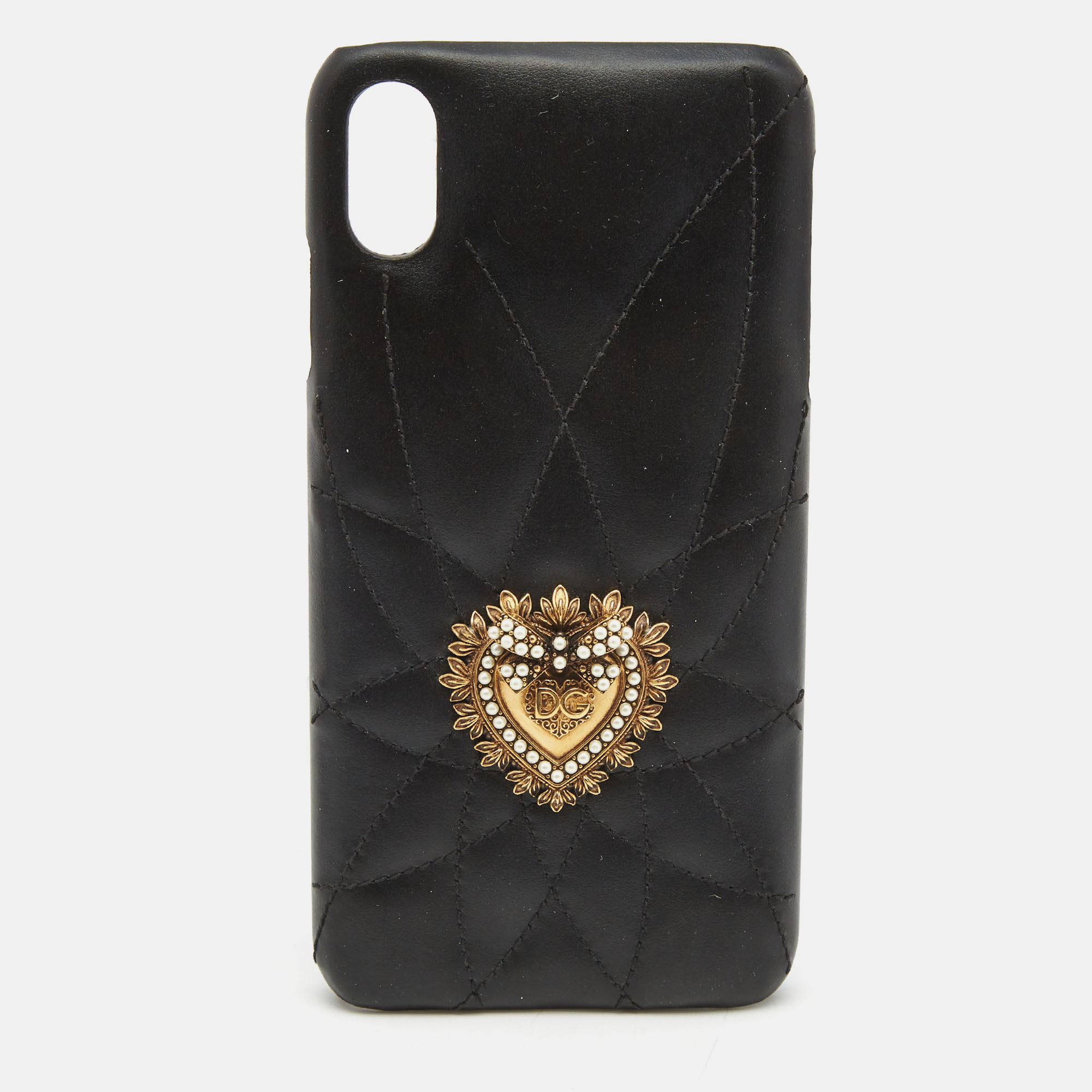 Dolce & Gabbana Black Quilted Leather Devotion Iphone Xs Cover